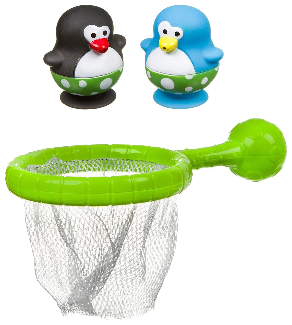 фото Игровой набор для купания с брызгалкой bondibon сачок и 2 пингвина pvc