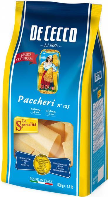 Макароны De Cecco paccheri №125 из твердых сортов пшеницы 500 г