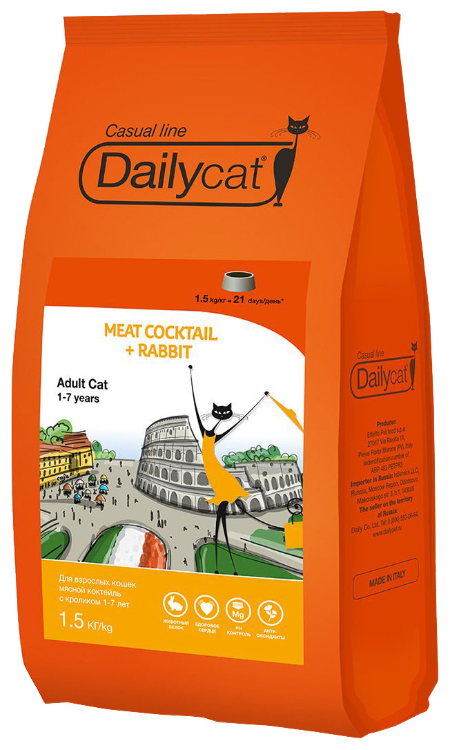 фото Сухой корм для кошек dailycat casual line, мясной коктейль с кроликом, 1,5кг