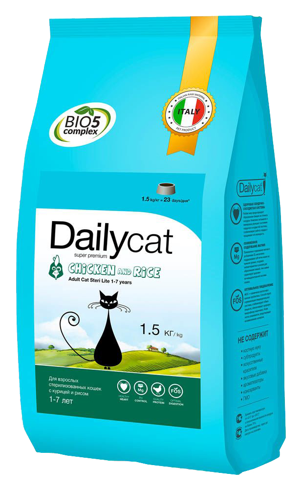 фото Сухой корм для кошек dailycat adult, курица и рис, 1,5кг