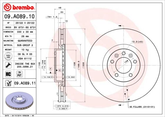 фото Тормозной диск brembo 09.a089.10