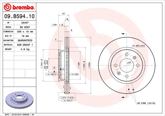 фото Тормозной диск brembo 09.b594.10