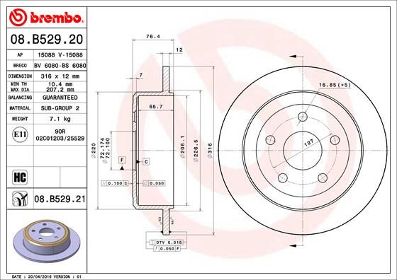 фото Тормозной диск brembo 08.b529.21