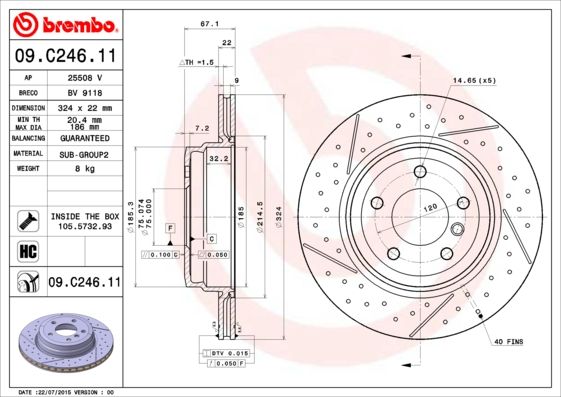 фото Тормозной диск brembo 09.c246.11