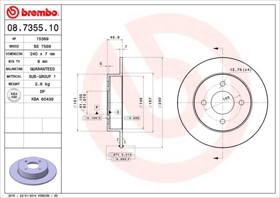 Тормозной диск brembo 08.7355.10