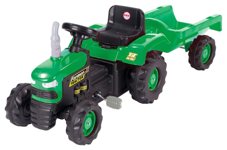 Педальный трактор Dolu зеленый черный с прицепом каталка falk трактор claas с прицепом граблями и лопатой