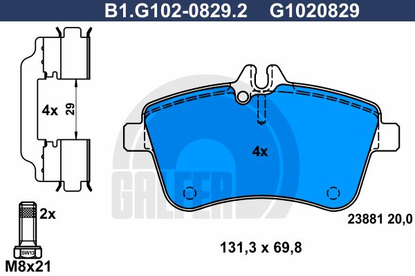 

Комплект тормозных дисковых колодок GALFER B1.G102-0829.2