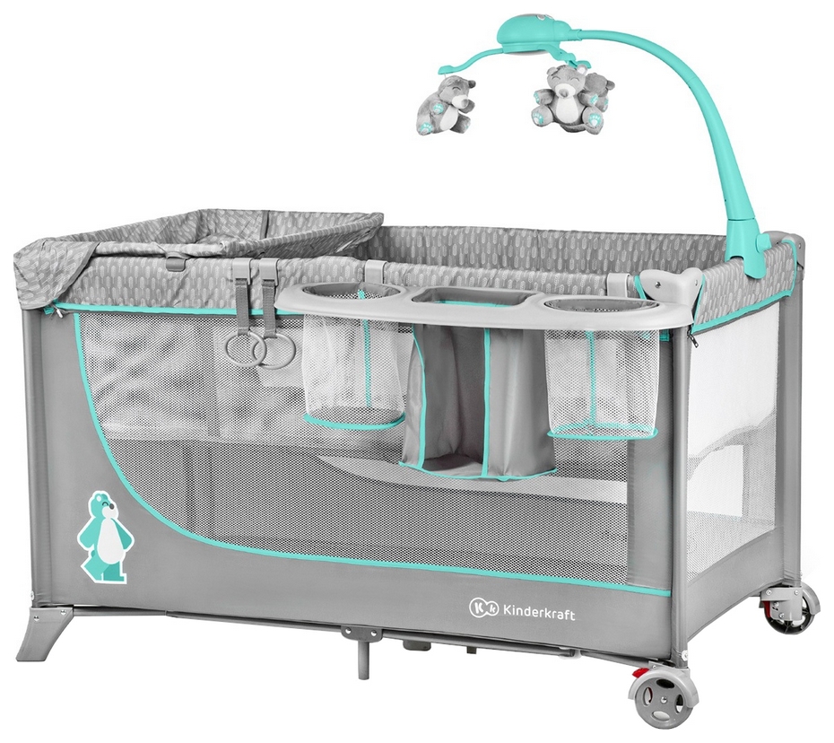 

Манеж детский Kinderkraft Joy Grey/Mint С аксессуарами, Голубой;серый, Joy