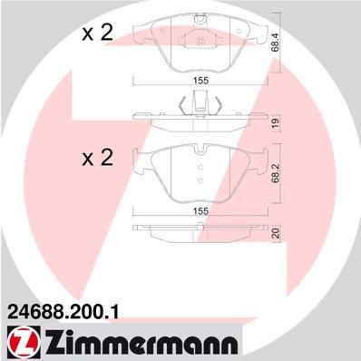 фото Комплект тормозных колодок, дисковый тормоз zimmermann 24688.200.1