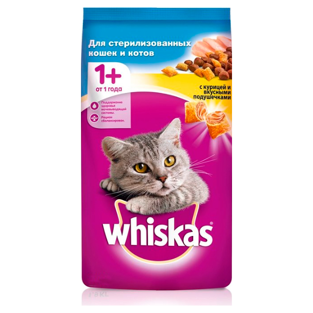 фото Сухой корм для кошек whiskas, подушечки с паштетом, с лососем, 4шт по 1,9кг