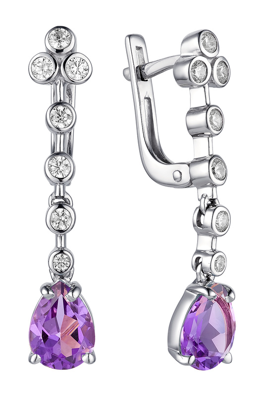 

Серьги женские из серебра АЛЬКОР 02-1658, аметист, 02-1658