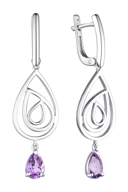 

Серьги женские из серебра АЛЬКОР 02-1737, аметист, 02-1737