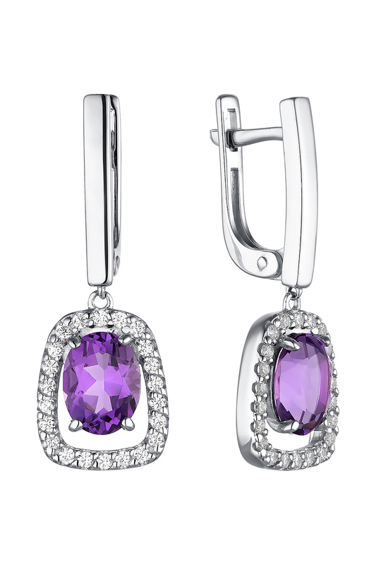 

Серьги женские из серебра АЛЬКОР 02-1798, аметист/фианит, 02-1798
