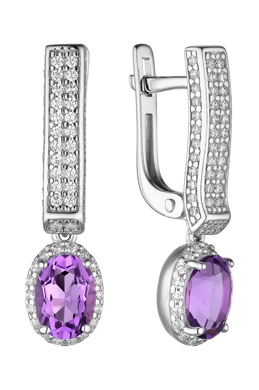 

Серьги женские из серебра АЛЬКОР 02-1913, аметист, 02-1913