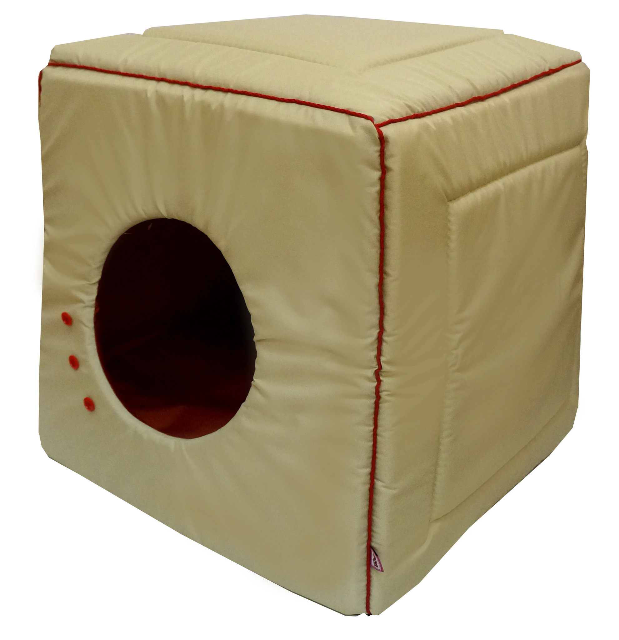 Домик для кошек и собак ZooExpress Морская куб-трансформер, бежевый с красным, 50x50x48см