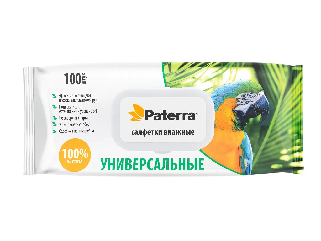 

Влажные салфетки Paterra. Универсальные с пластиковым клапаном 100 шт