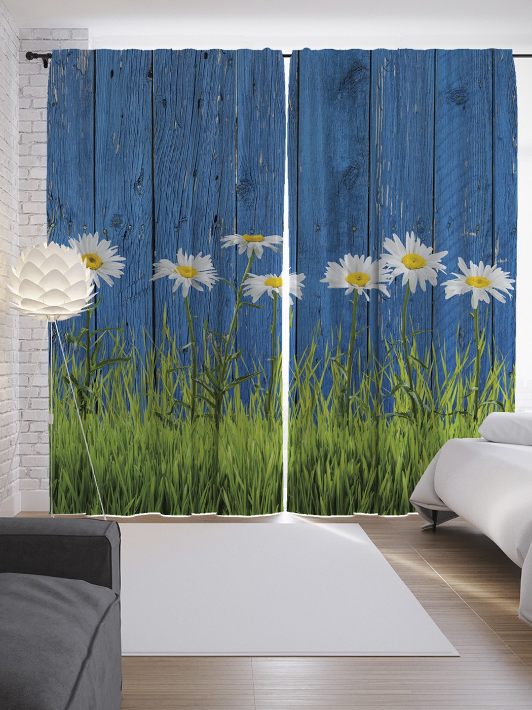 

JoyArty Шторы с фотопечатью «Скромные ромашки» из сатена, 290х265 см