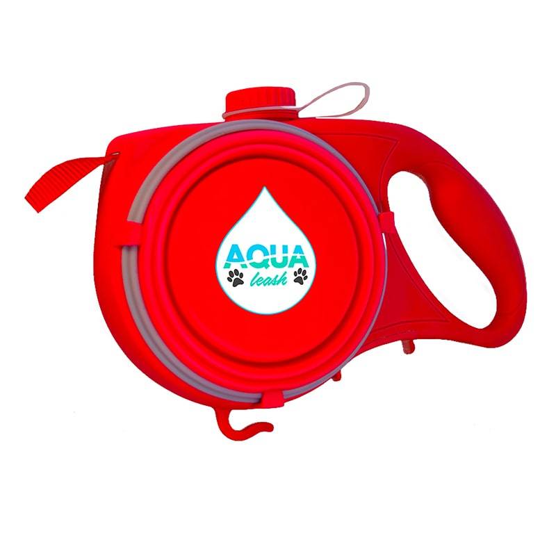 фото Рулетка с поилкой для собак aqua leash, красная, объем фляги 400мл, 25мм х 1,2м