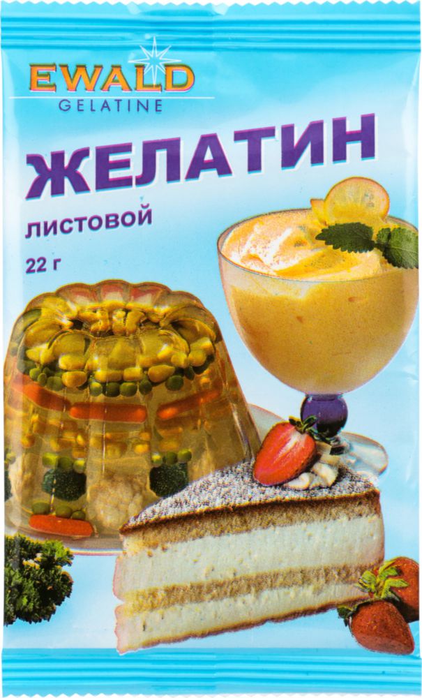

Желатин Ewald листовой 22 г, желатин листовой