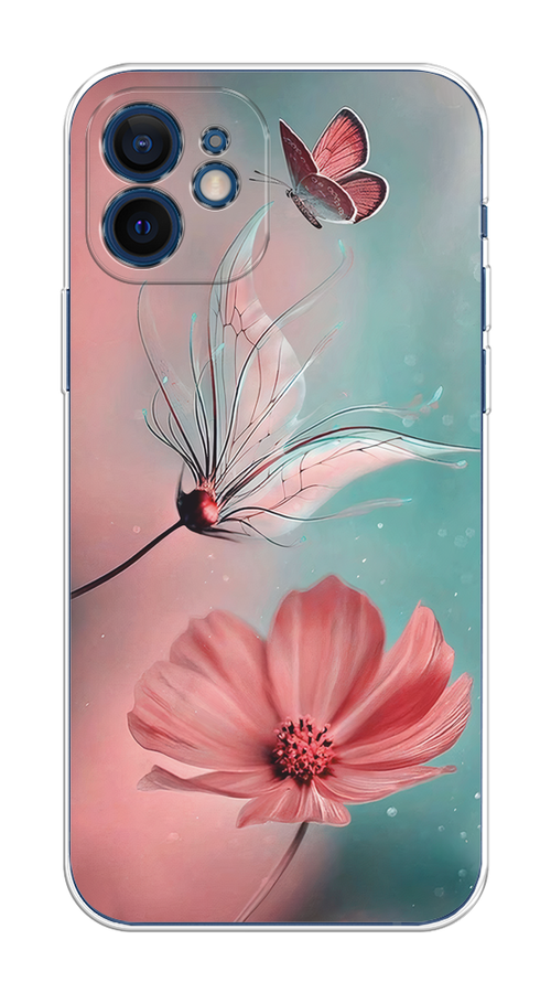 

Чехол на Apple iPhone 12 Mini "Бабочка и цветок", Голубой;розовый, 12650-1