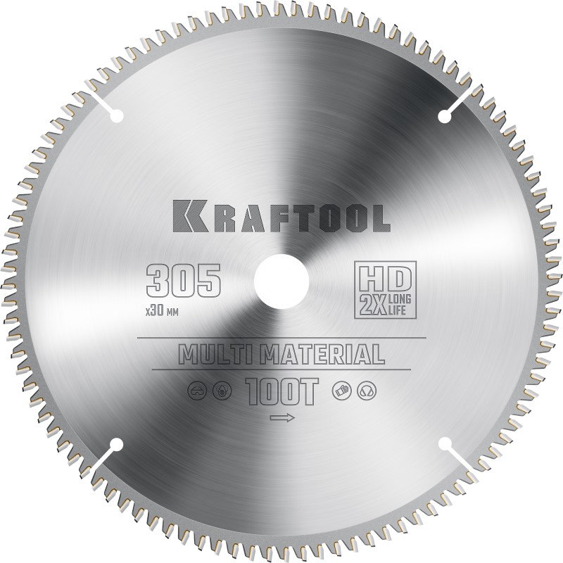 Диск пильный по алюминию KRAFTOOL Multi Material 305х30 мм 100Т, арт. 36953-305-30