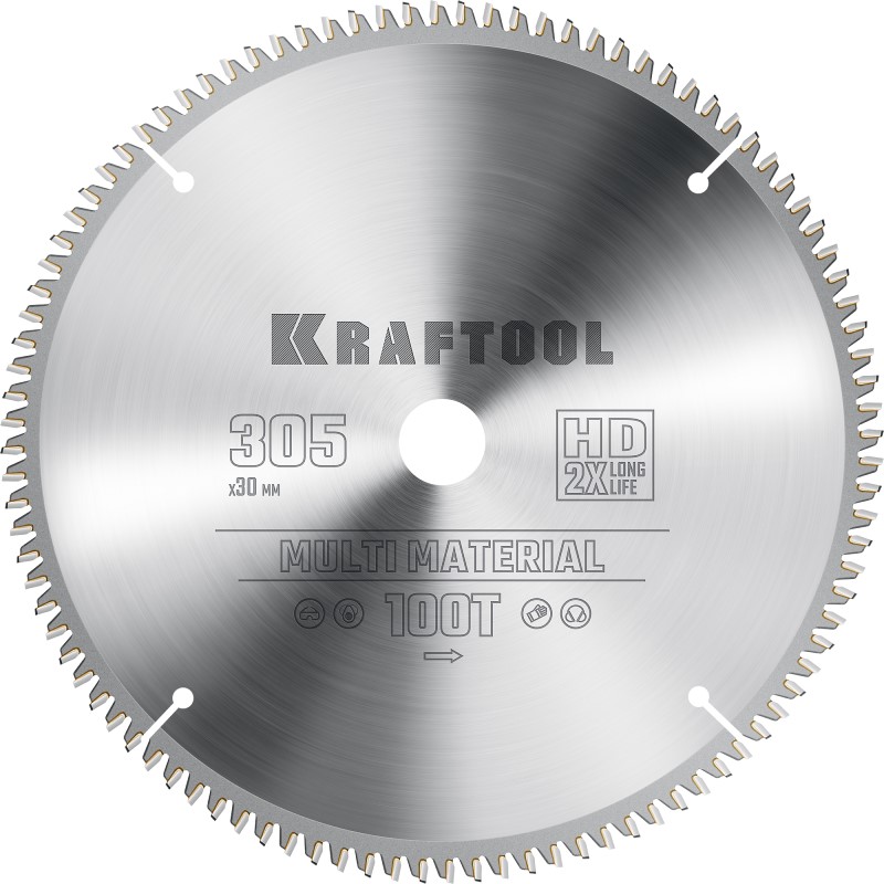 Диск пильный по алюминию KRAFTOOL Multi Material 305х30 мм 100Т, арт. 36953-305-30 диск пильный по алюминию kraftool multi material 216х30 мм 64т 36953 216 30