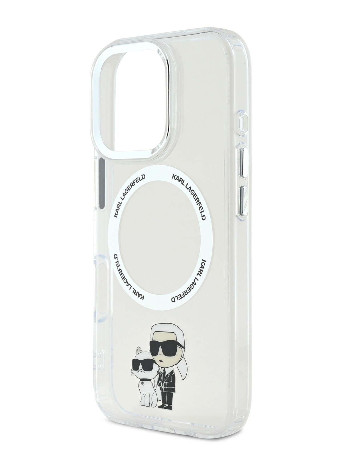 

Чехол Karl Lagerfeld для iPhone 16 Pro с металлическим кольцом MagSafe, прозрачный