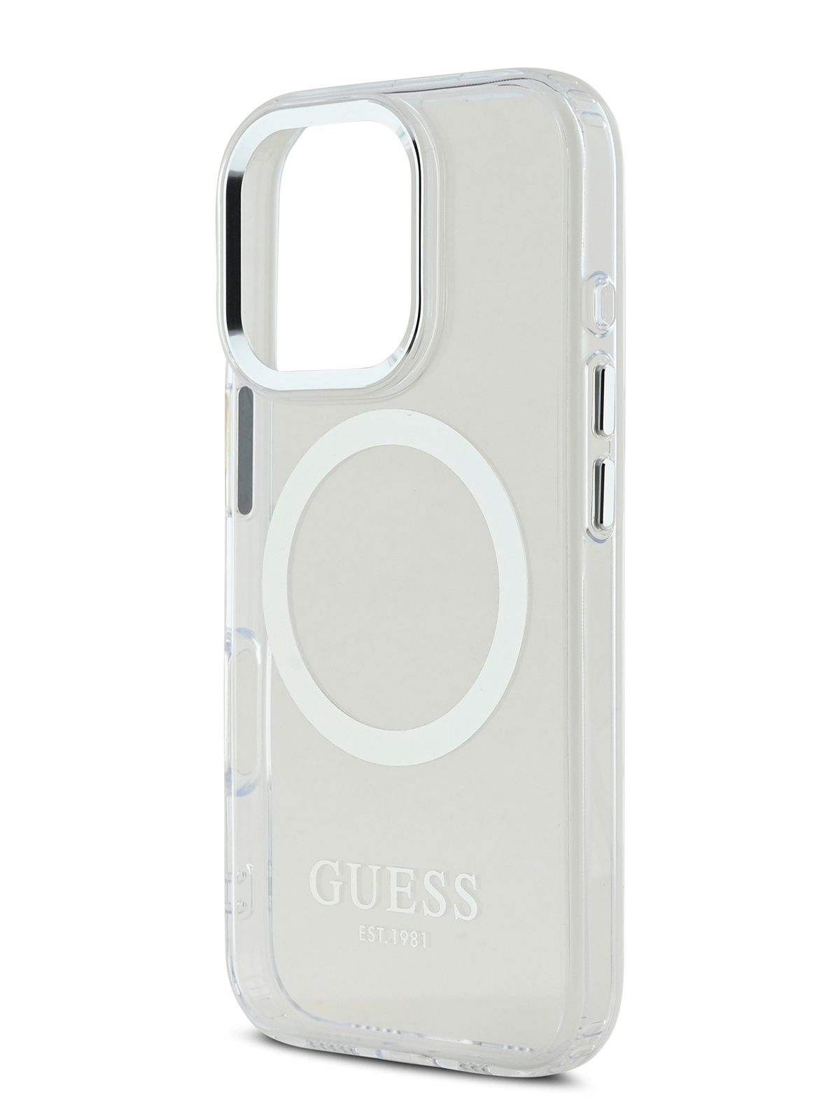 

Чехол Guess для iPhone 16 Pro Max MagSafe с металлической окантовкой, прозрачный