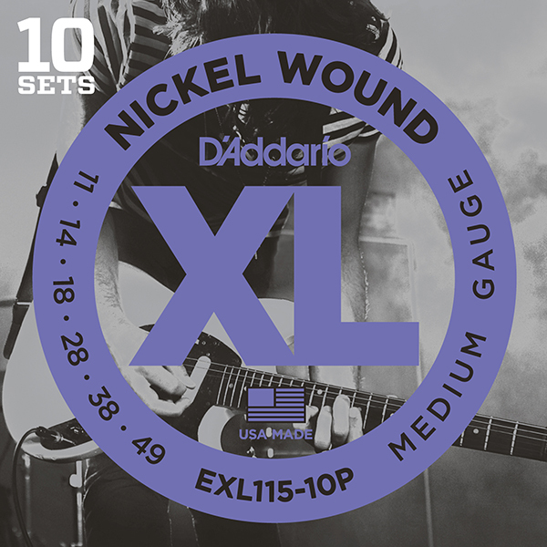 

Струны для электрогитары D'Addario,Medium/Blues-Jazz Rock,11-49, 10 компл, EXL115-10P
