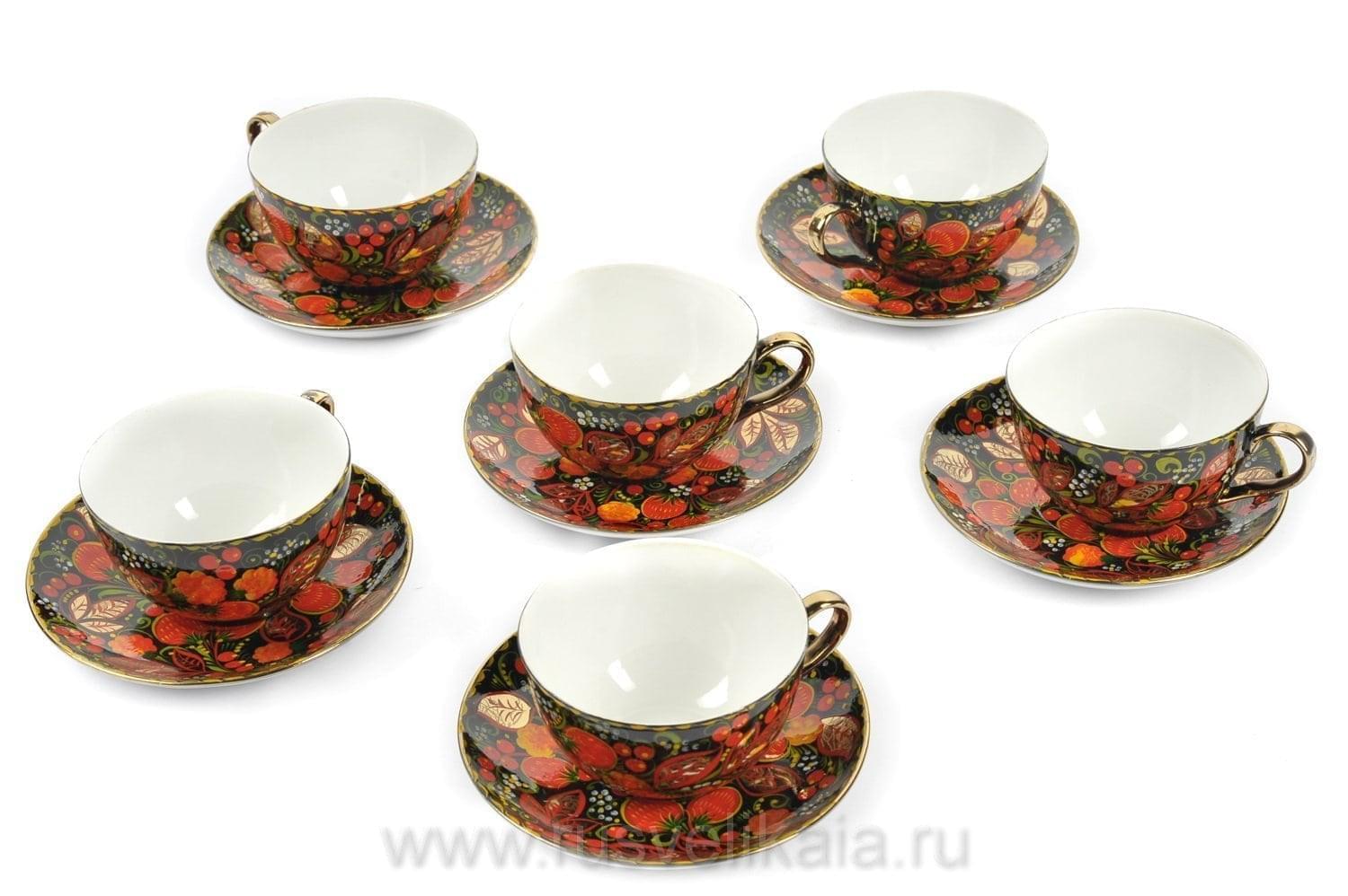 

Набор подарочный чайный Хохлома, Белый;черный;золотистый