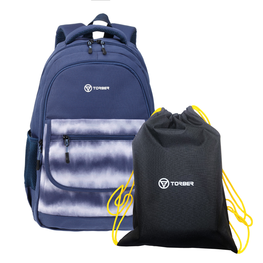 Школьный рюкзак Torber CLASS X синий с мешком для сменной обуви, T2743-22-DBLU-M