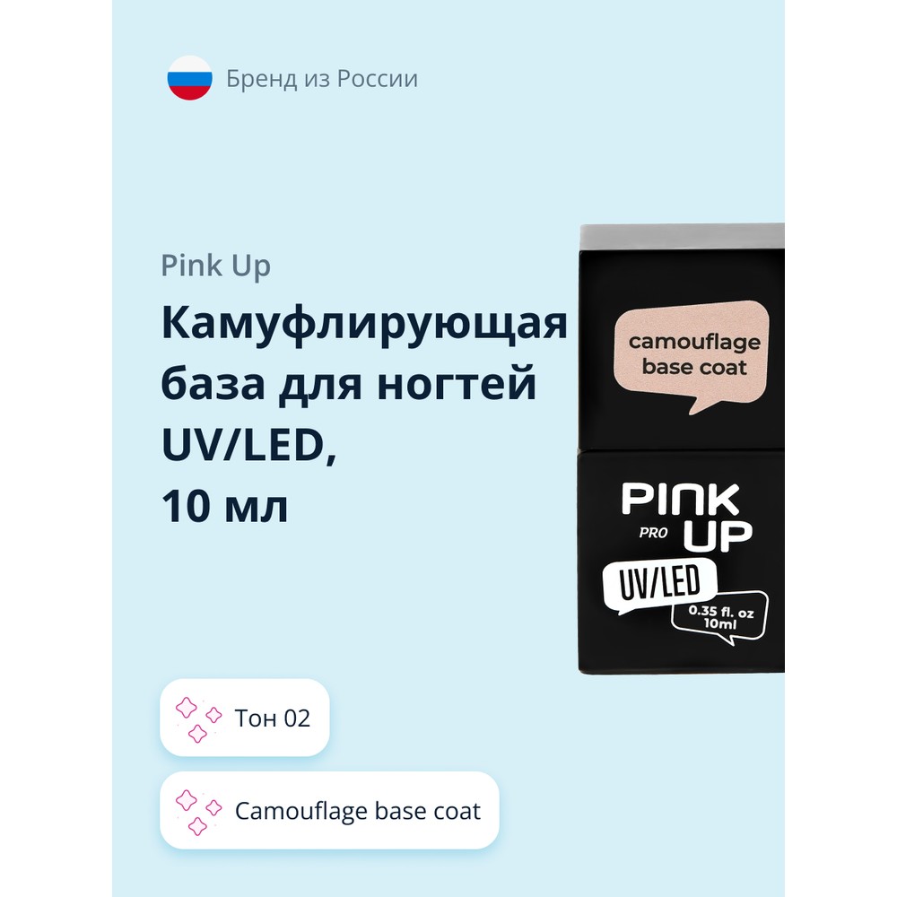 Камуфлирующая база для ногтей UV/LED `PINK UP` `PRO` camouflage base coat тон 02 10 мл