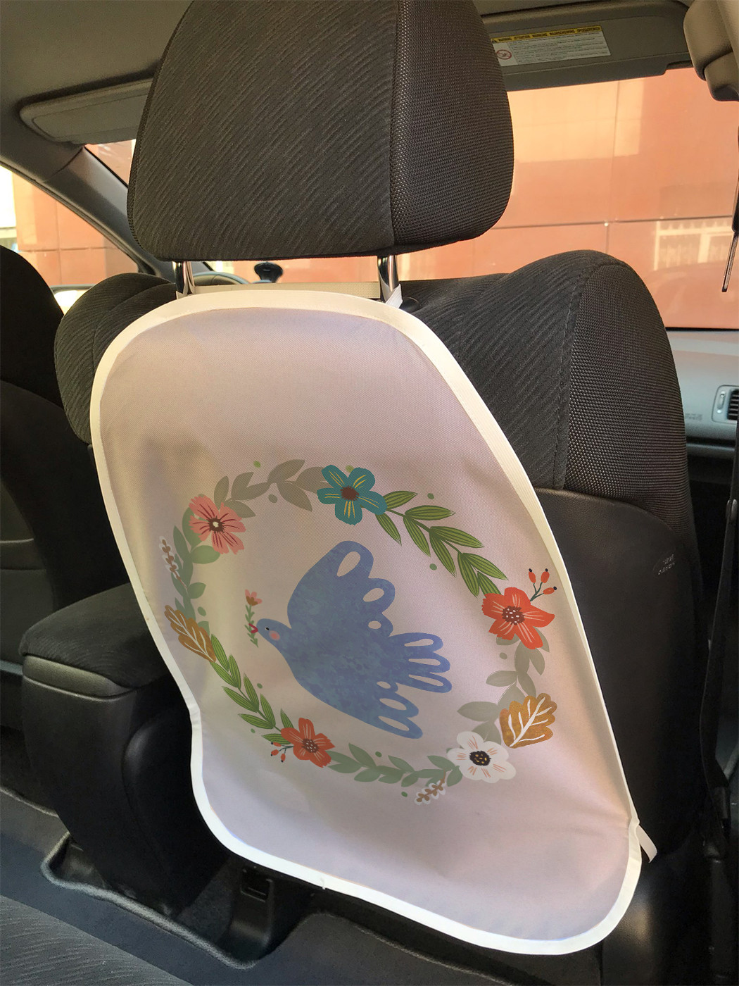 фото Защитная накидка joyarty "птица в цветах" на спинку автомобильного сидения, 45х62