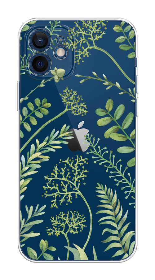 

Чехол на Apple iPhone 12 Mini "Green Leaves", Зеленый;прозрачный, 12650-1