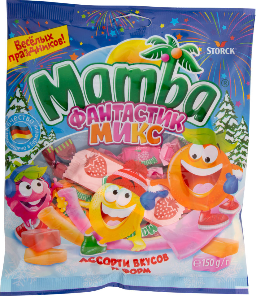 Конфеты Mamba жевательные Фантастик Микс ассорти вкусов и форм 150г