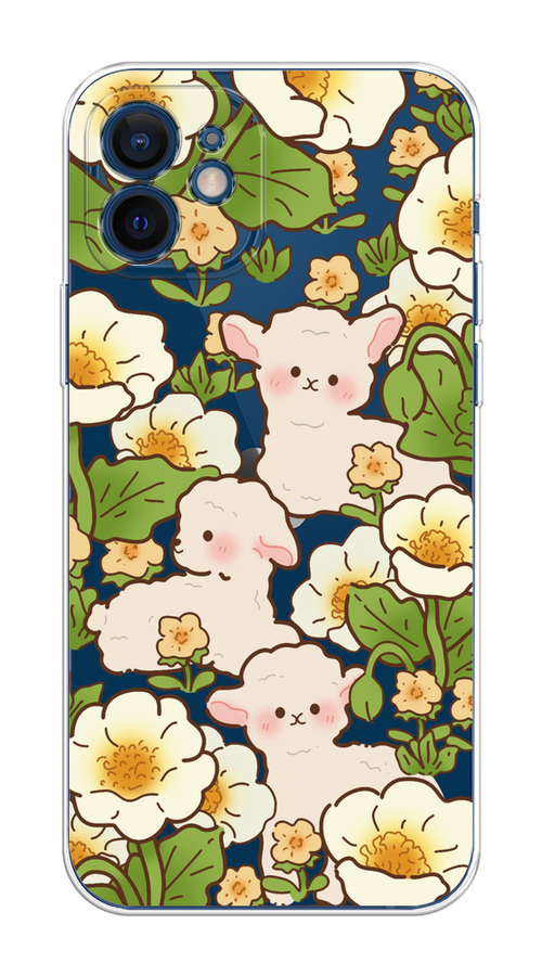 

Чехол на Apple iPhone 12 Mini "Овечки в цветах", Зеленый;бежевый, 12650-1
