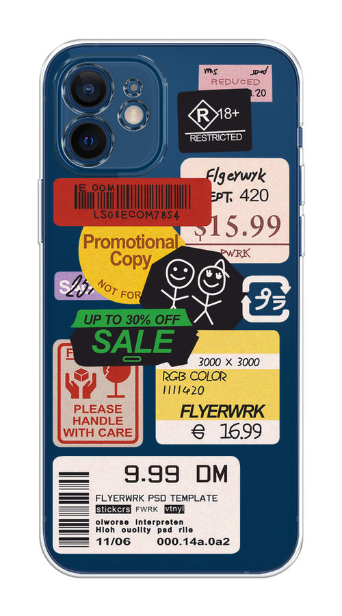 

Чехол на Apple iPhone 12 Mini "Коллаж из наклеек", Красный;желтый;зеленый;белый, 12650-1