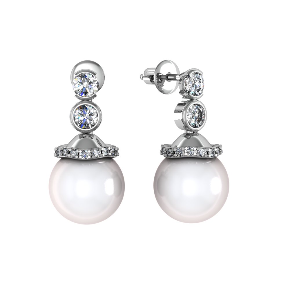 Серьги-пусеты из серебра ПРИВОЛЖСКИЙ ЮВЕЛИР 361572-FA11ZM07, жемчуг/фианит