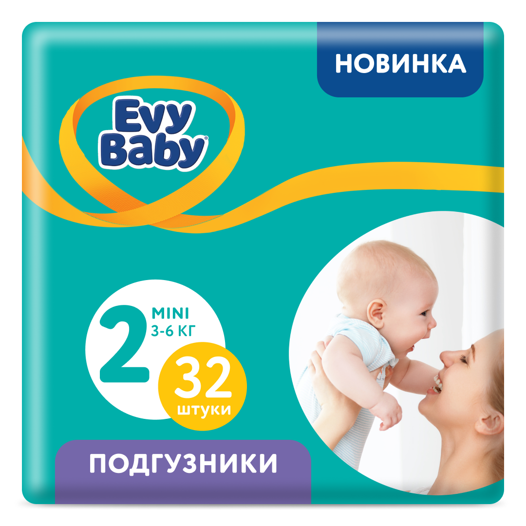 Подгузники Evy Baby Mini 3-6 кг размер 2 S 32 шт 416₽