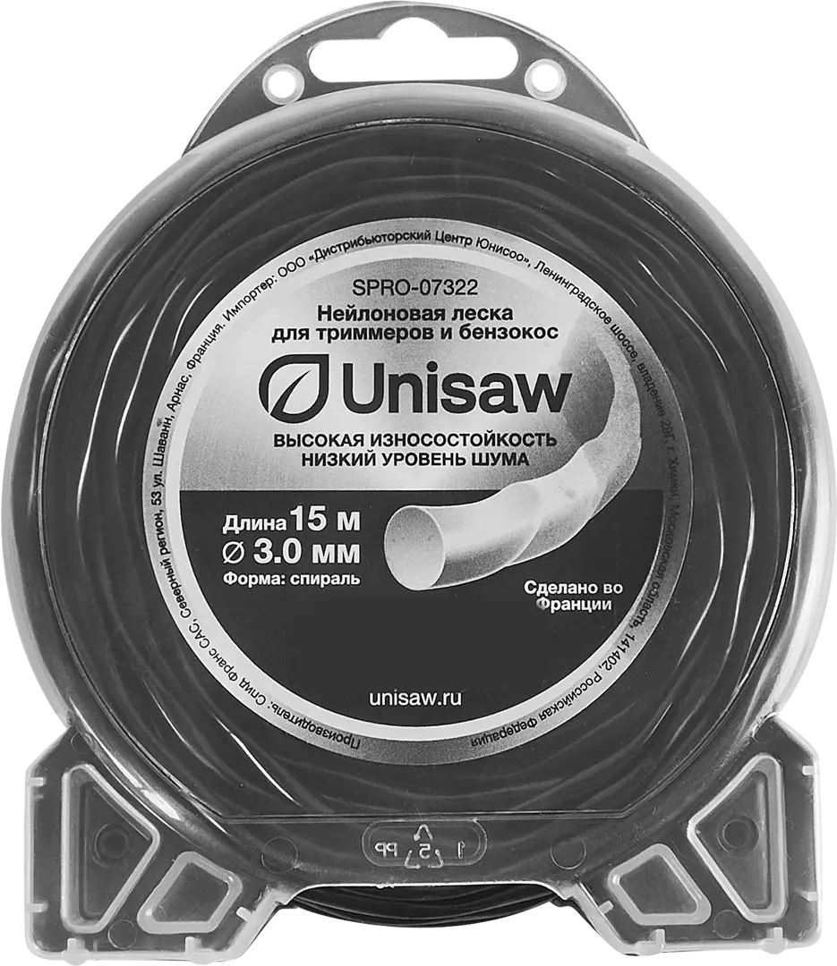 

Леска для триммера Unisaw 3.0 мм 15 м спираль-круглая, Серый