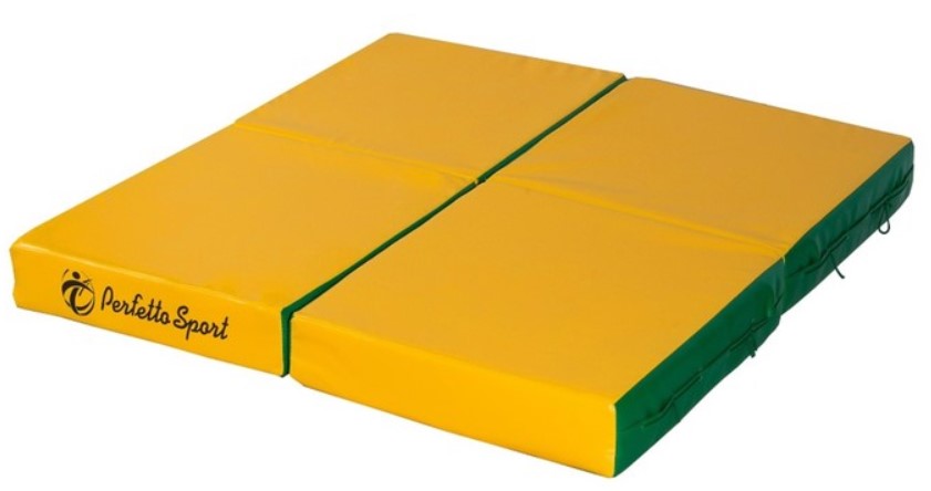 фото Мат № 11 (100 х 100 х 10) складной 4 сложения "perfetto sport" зелёно/жёлтый