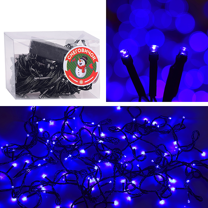 

Электрогирлянда светодиодная 10 м, 100 ламп, синий