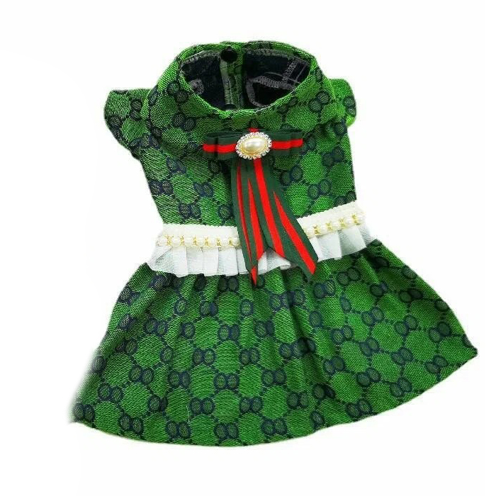 Платье для собак Gelvshi с бантом, зеленое, размер L