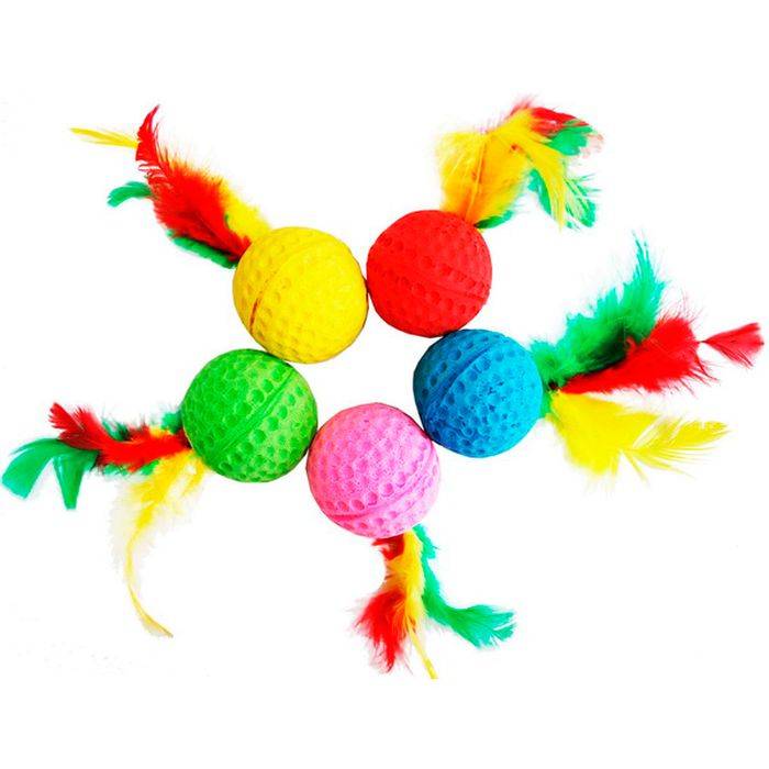 Игрушка для кошек Уют Мяч одноцветный с перьями 25 шт
