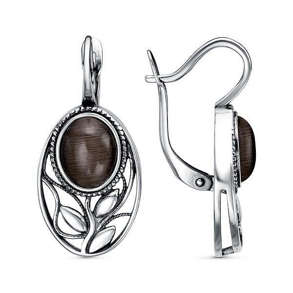 

Серьги из серебра TEO MAORI 833615170-16, кошачий глаз искусственный, 833615170-16