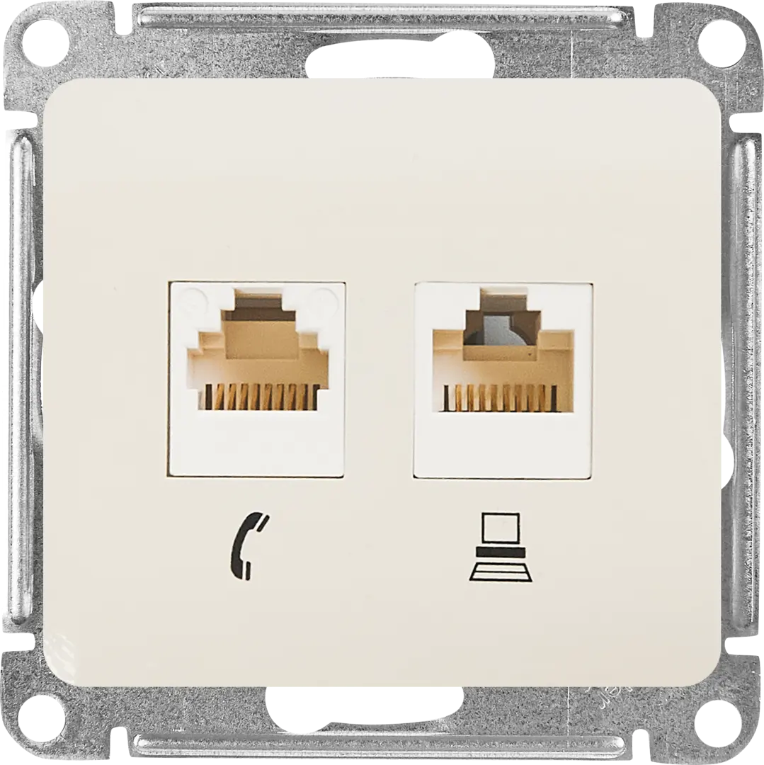 Розетка двойная встраиваемая Schneider Electric Glossa RJ11/RJ45 UTP cat 5e цвет бежевый розетка двойная schneider electric glossa rj45 rj11 перламутр