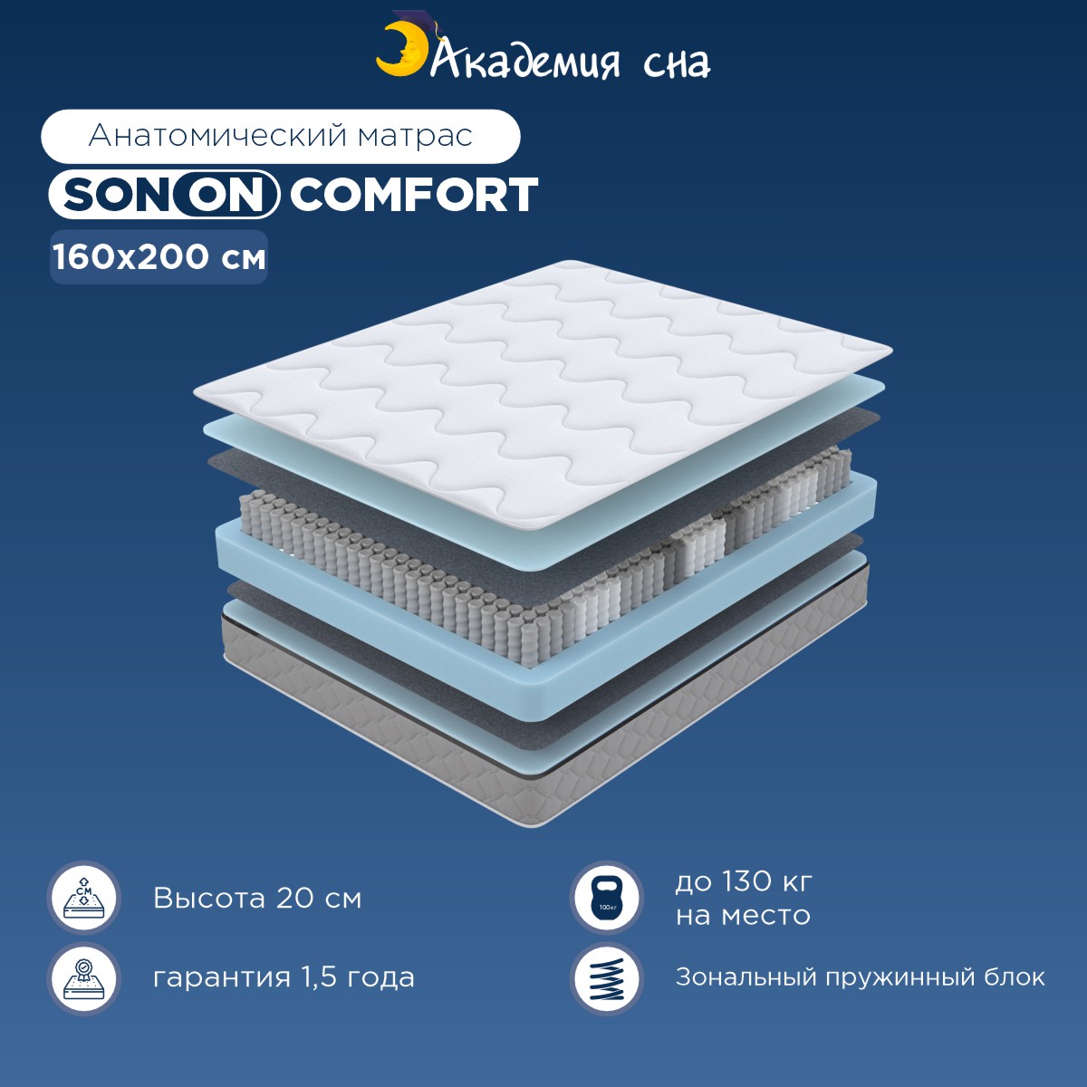 

Матрас Академия сна SON-ON Comfort 160x200, Белый, Comfort