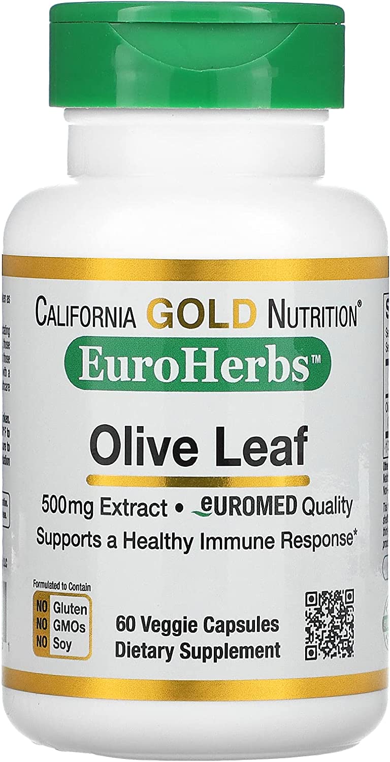 

California Gold Nutrition Olive Leaf Extract, EuroHerbs, 500 mg, капсулы 60 шт., Olive Leaf Extract, EuroHerbs, 500 mg, 60 капсул