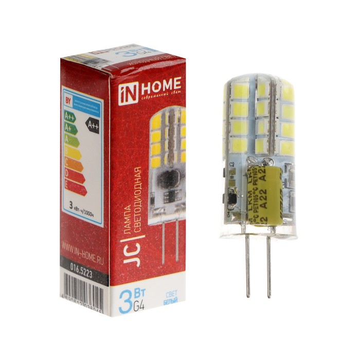 

Лампа светодиодная IN HOME LED-JC, 3 Вт, 12 В, G4, 6500 К, 290 Лм