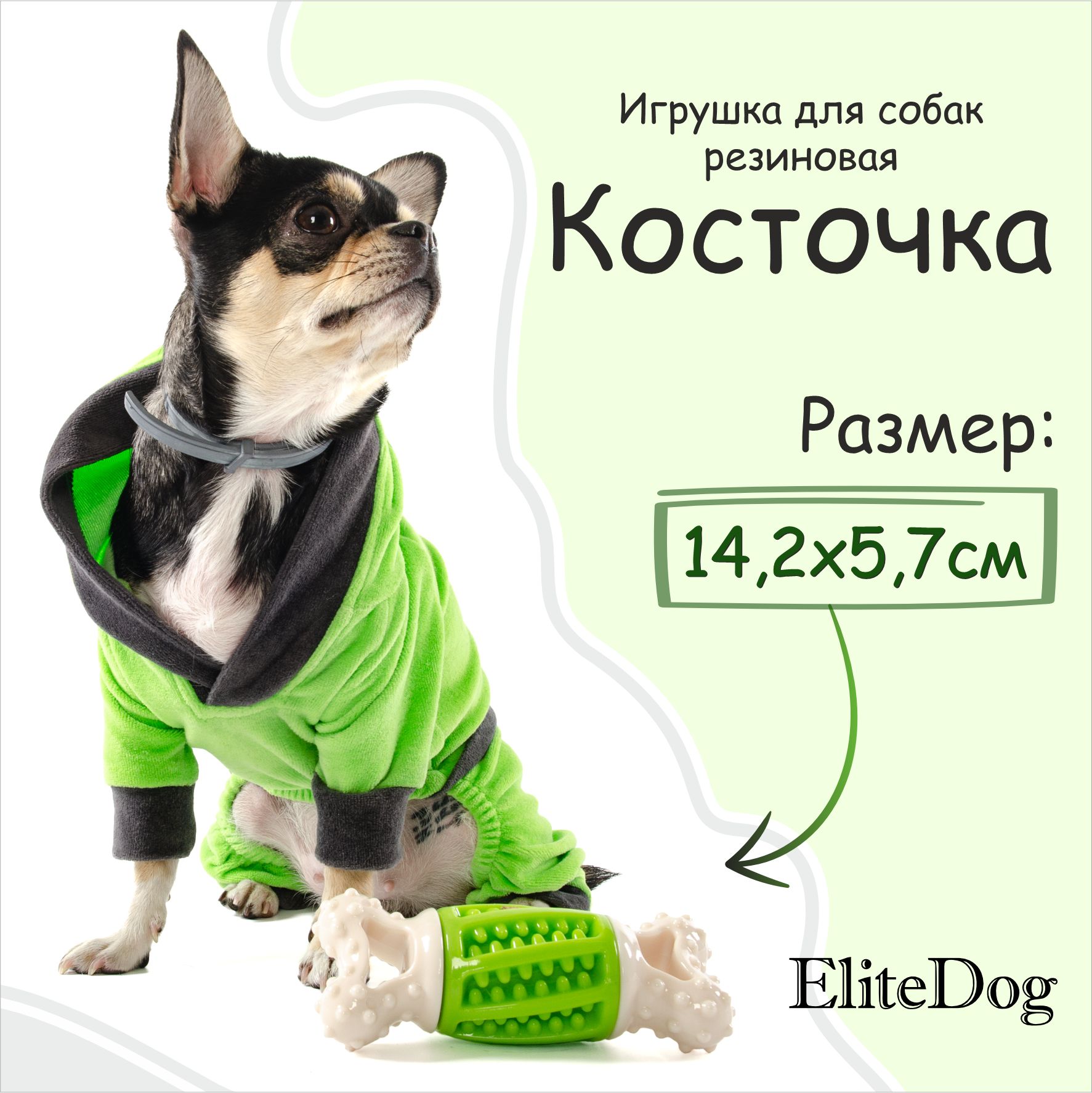 Игрушка для собак EliteDog Косточка, бело-зелёная, резиновая, 14,2х5,7х4,7 см